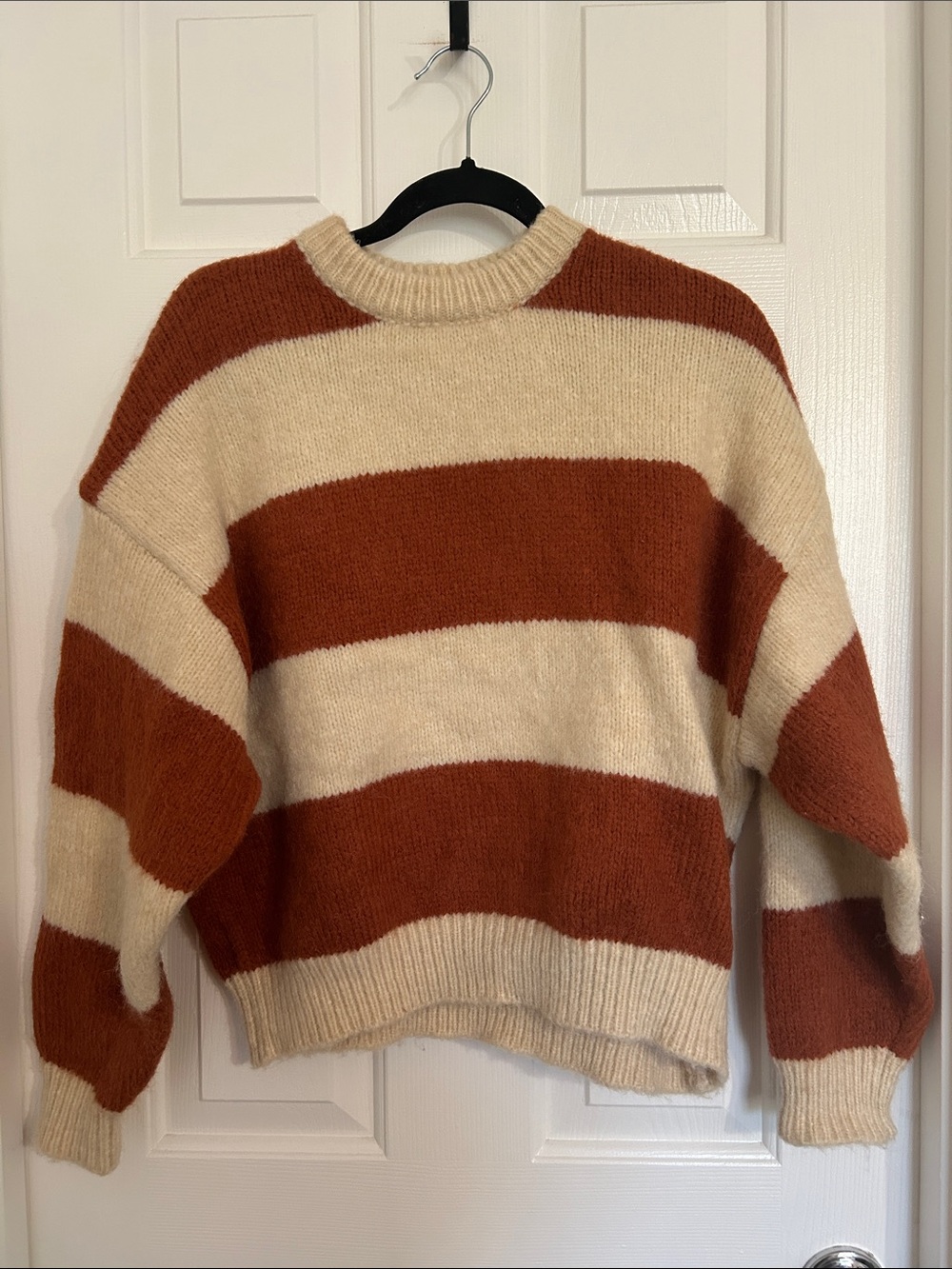 Striped Crewneck Sweater in Cream and Rust